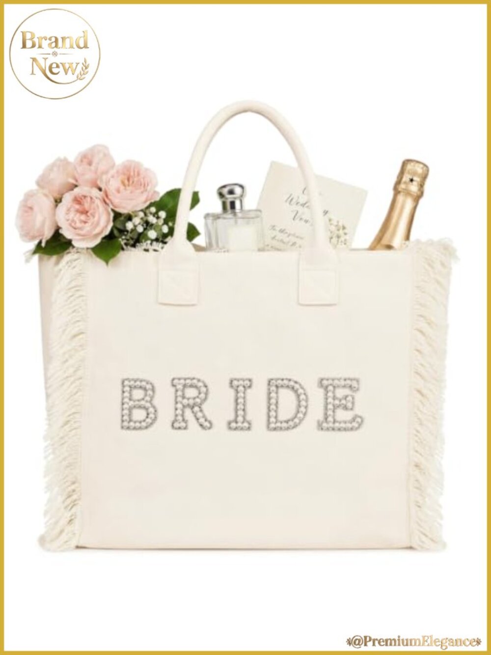 Bride Tote Bag Large Canvas Pearl Fringe Wedding Beach Gift